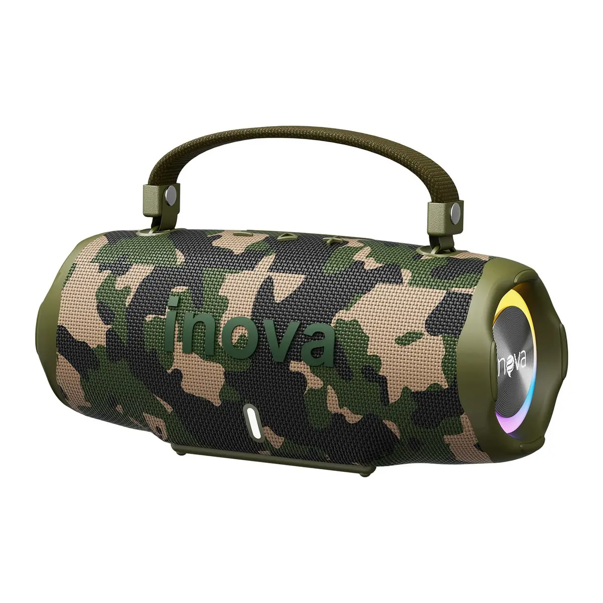 INAVA Caixa de Som Bluetooth 5.4 com Música 12 Horas por Dia - Som Estéreo Explosivo, Luzes RGB Coloridas, Impermeável IPX6 - Sua Companheira Perfeita para Praia, Acampamento e Festas (Camuflagem) - 1