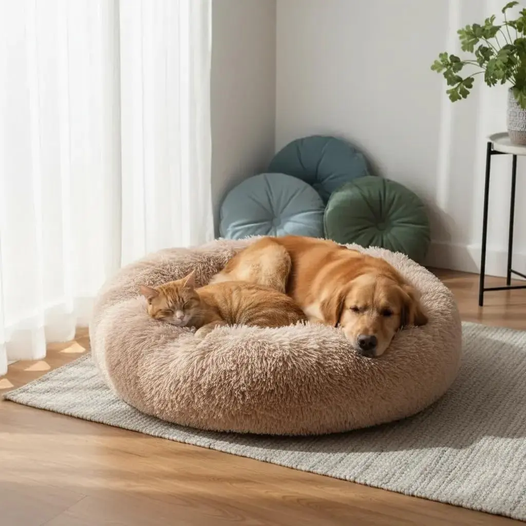 CAMA PET DONUT NUVEM PELUCIA GG REDONDA CAMINHA PELUCIADA NINHO CASINHA CASA COLCHONETE Cachorros E Gatos NUVEM FUNDO ANTIDERRAPANTE IMPERMEAVEL 70 CM (CARAMELO) - 1