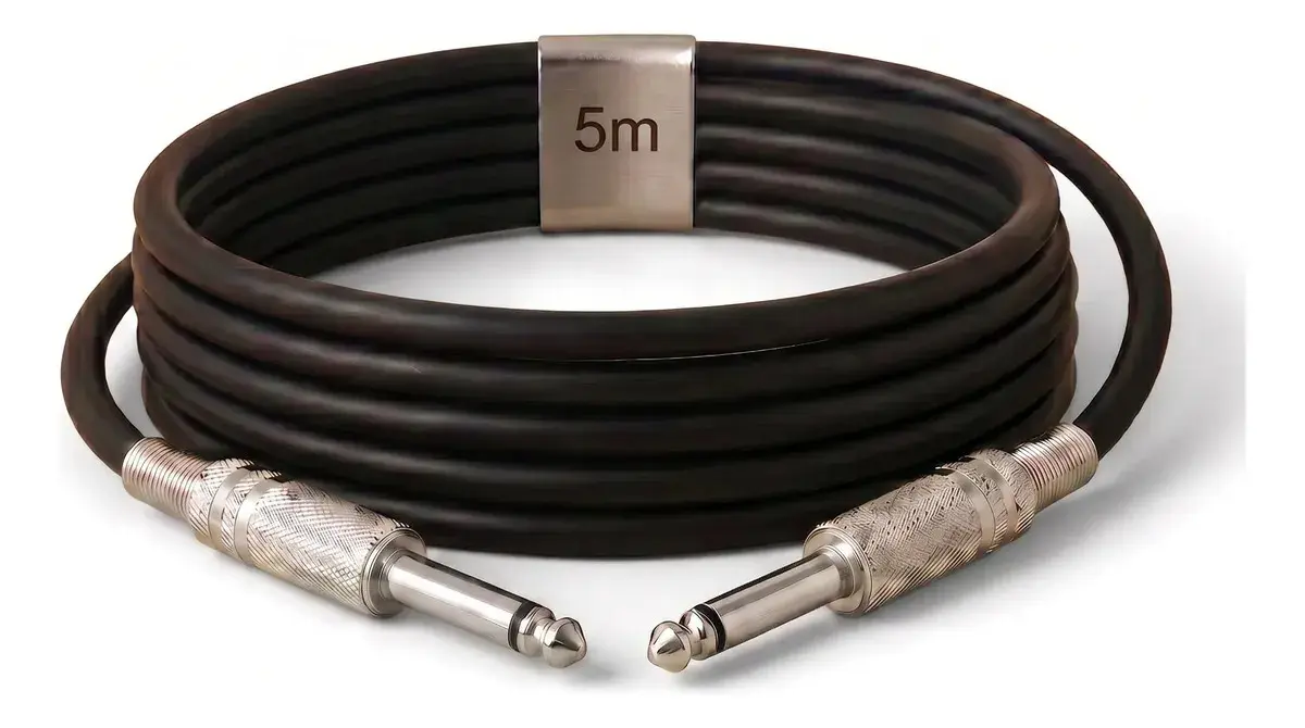Cabo de Áudio Mono P10 para P10 5 Metros Profissional Conectores Metálicos Reforçados Alta Resistência Transmissão Estável Som de Qualidade para Instrumentos Amplificadores e Mesas Brasiliana Tech - 1