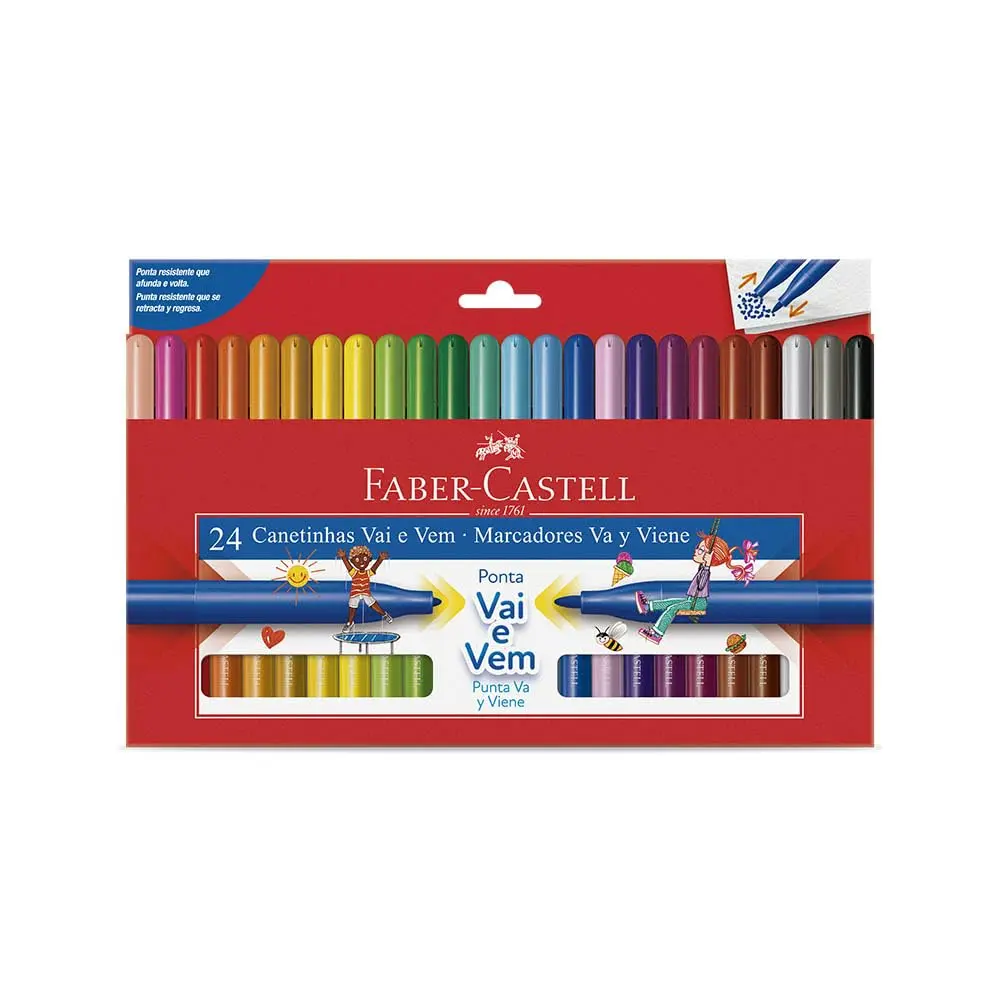Canetinha Vai e Vem 24 Cores, Faber-Castell, 15.0124VVZF, Multicor