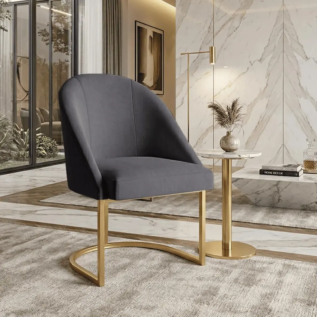 Poltrona Lua Estofada Veludo Base Metal para Sala e Jantar(Preto - Dourado) | Poltrona Lua com veludo macio, base metálica e design moderno para diversos ambientes - 1