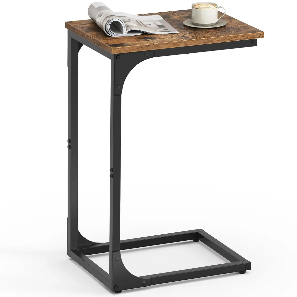 VASAGLE Mesa Lateral para Sofá, Formato C, Estrutura de Aço | Mesa de Canto para Sala, 40 x 30 x 62 cm, Apoio para Notebook, para Quarto, Castanho Rústico e Preto, Barnet, BRLET350B01