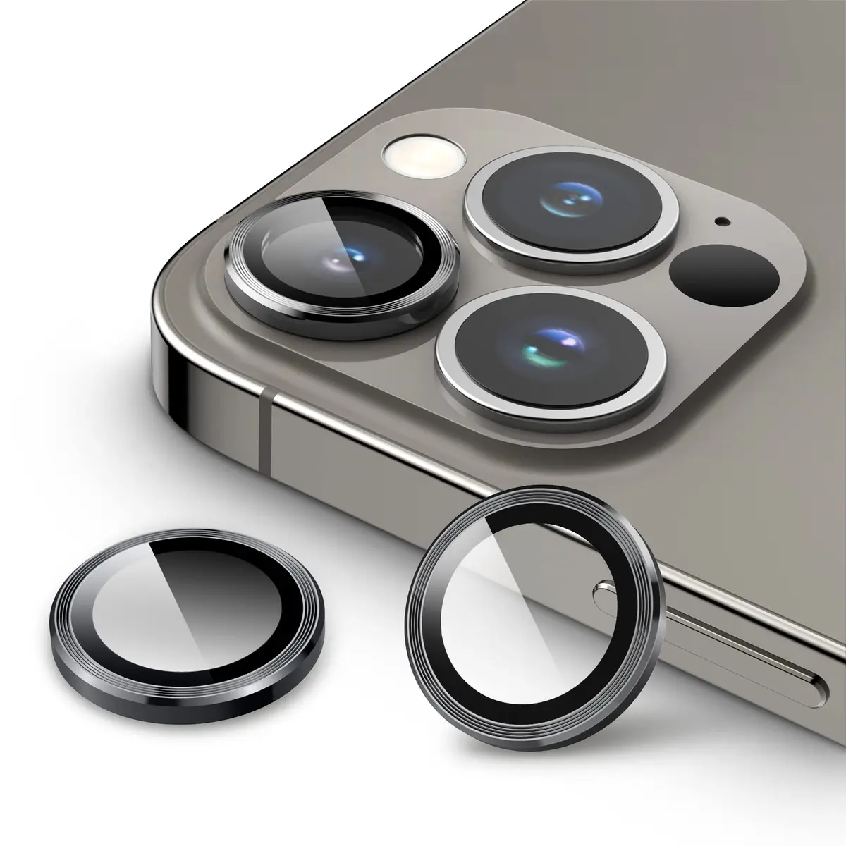 JETech Protetor Lente Câmera para iPhone 13 Pro Max/13 Pro, Graphite, 1 Kit | 9H Película de Vidro Temperado, Capa Metálica para Anel Individual, HD Transparente - 1