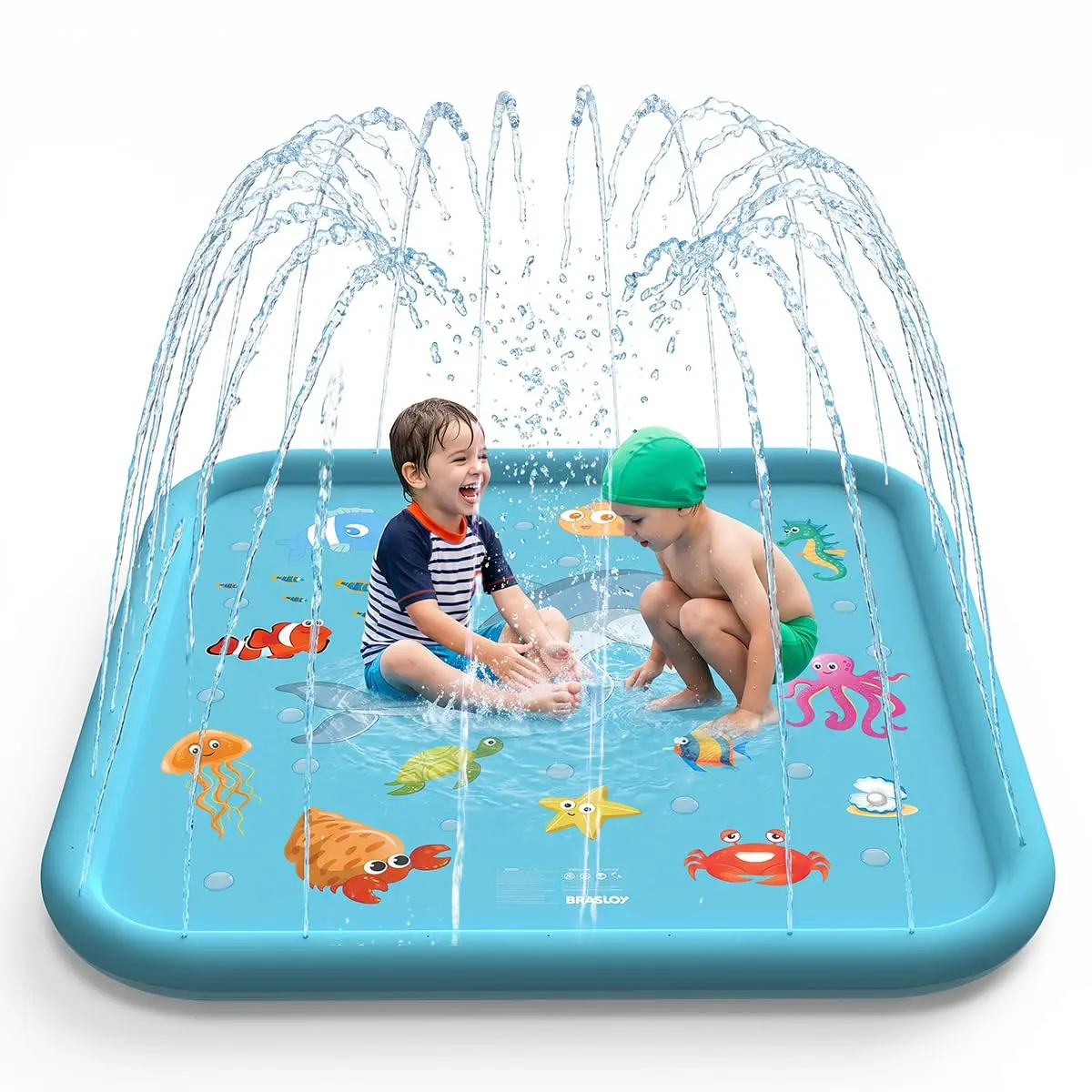 Splash Sprinkler Piscina Tapete de Água Infantil de Brincar,170cm | para Crianças, Ideal para Festas de Aniversário, Verão e Praia,Presentes para o Dia das Crianças(Quadrado Azul)