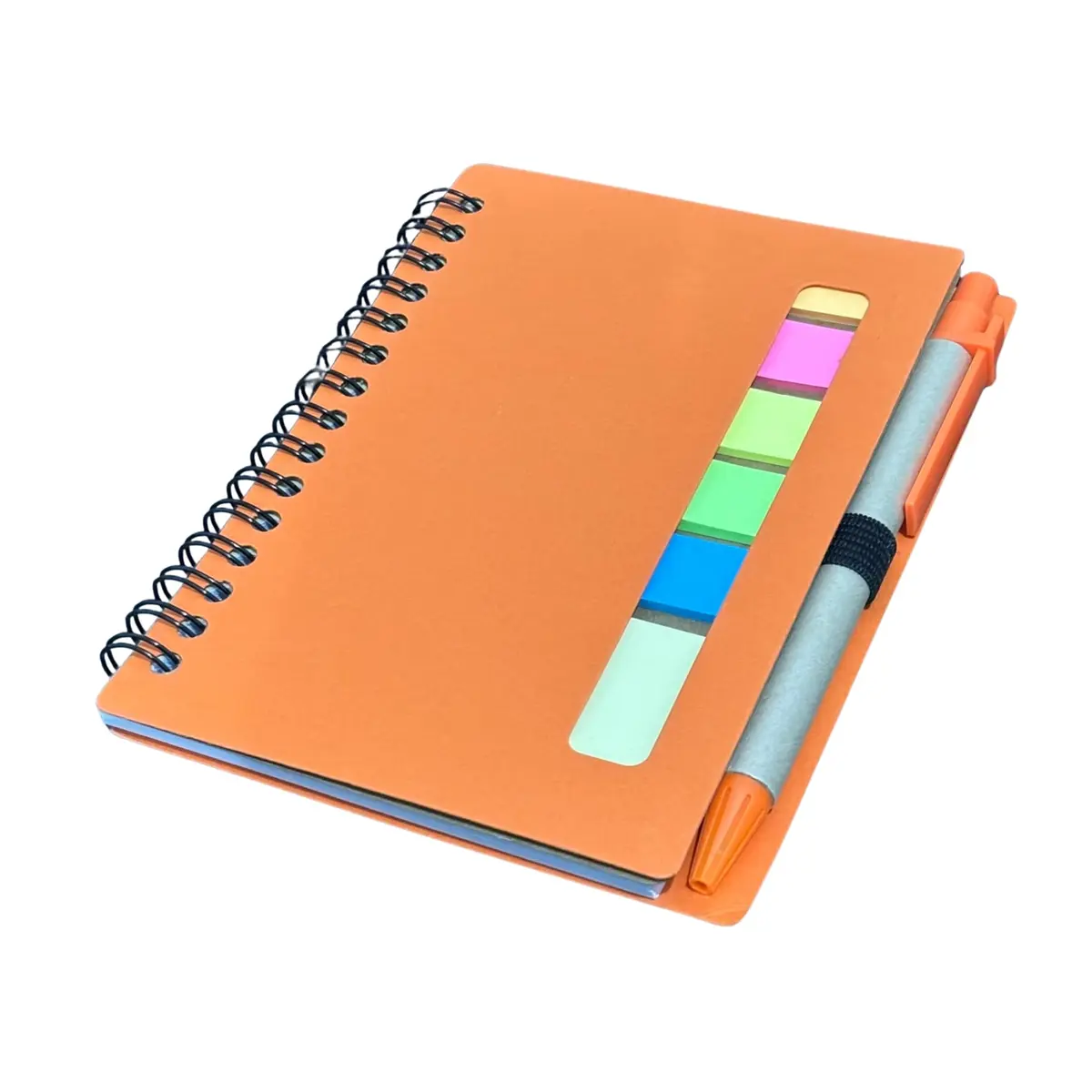 Bloco de Notas com Pauta 70 Folhas 10x14,5cm Caderno Ecológico com Caneta e Marcador Adesivo (Laranja)