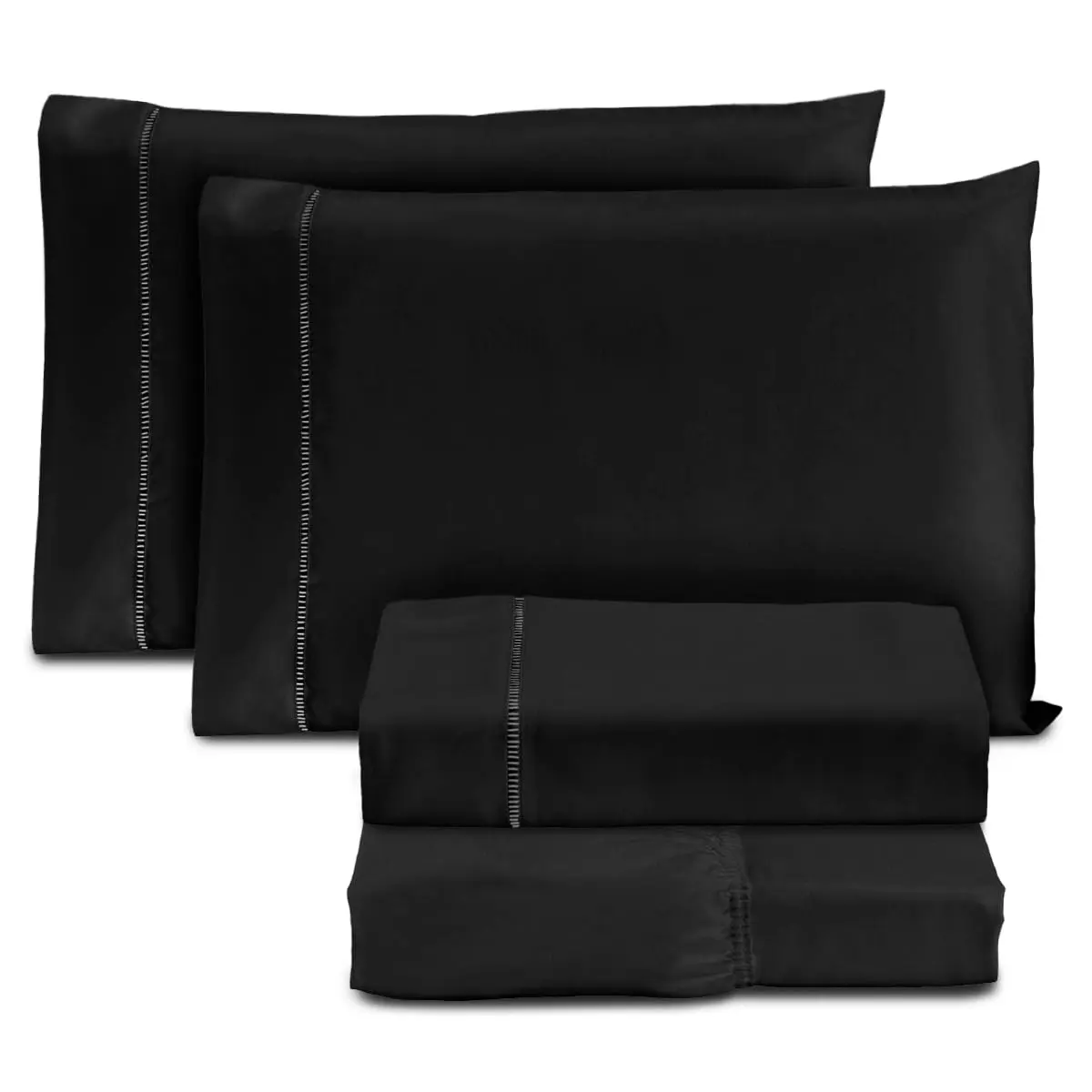 Jogo de Cama Casal Padrão Percal 400 Fios Premium Ponto Palito 04 Peças, Antiácaro, Não faz bolinha Toque Extra Macio (Preto)