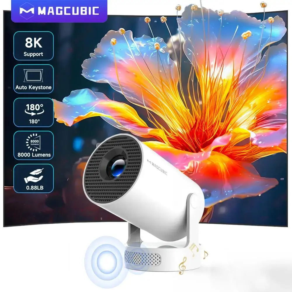 Projetor Magcubic 8K Wifi6 290ANSI Android 14 Dual WIFI Allwinner H726 BT5.4 1280*720P Cinema em Casa Portátil para Uso Externo HY300 Pro + - 1
