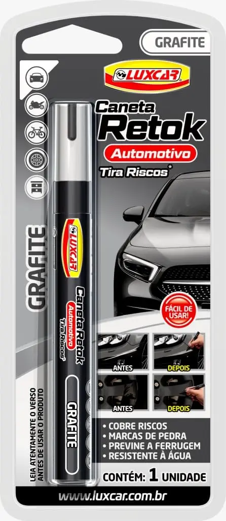 Luxcar - Caneta Retok Automotivo Tira Riscos - Cor Grafite