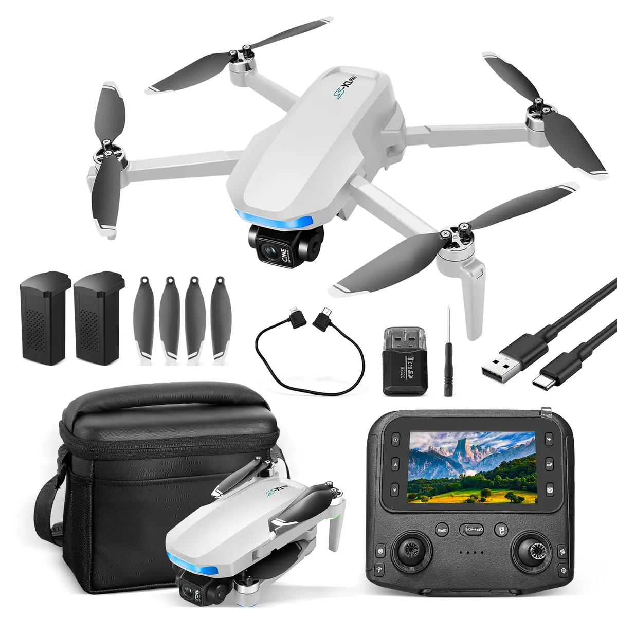 S-X1 Drone com Câmera GPS Drone Profissional com Controle Remoto | FPV Drone Dobrável com Fluxo Óptico, 30Min de Tempo de Voo, Motor Sem Escova, 2 Baterias