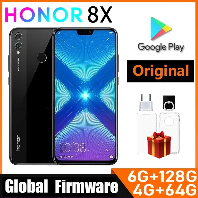HONOR-8X Global Firmware CPU Smartphone, Haisi Qilin 710, 6.5 "Câmera Traseira, 20MP, Reconhecimento de Impressões Digitais, Telefone Usado - 1
