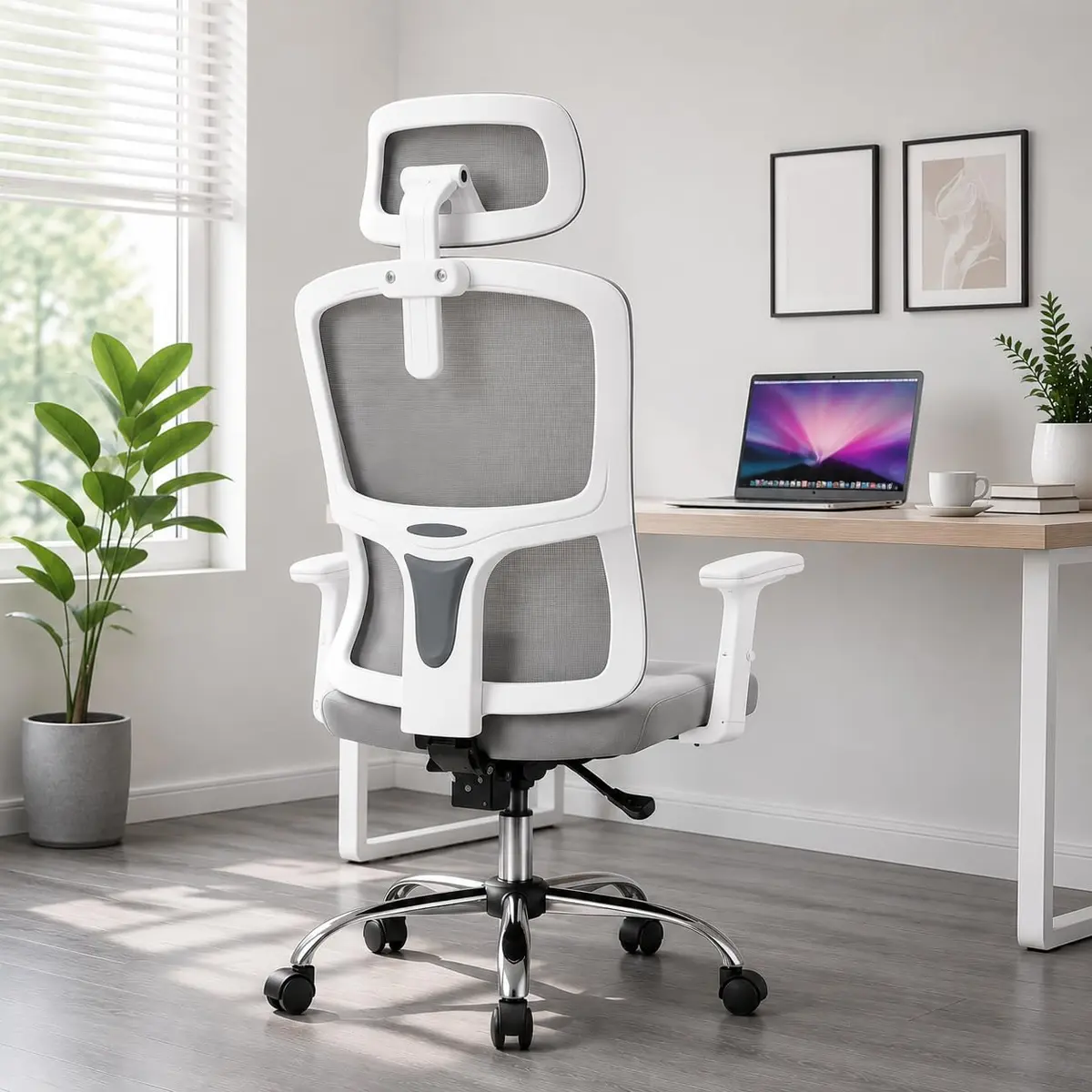 Cadeira Ergonômica 3D Reclinável - Apoio de Cabeça e Braços Ajustáveis, Capacidade 150kg (Cinza)