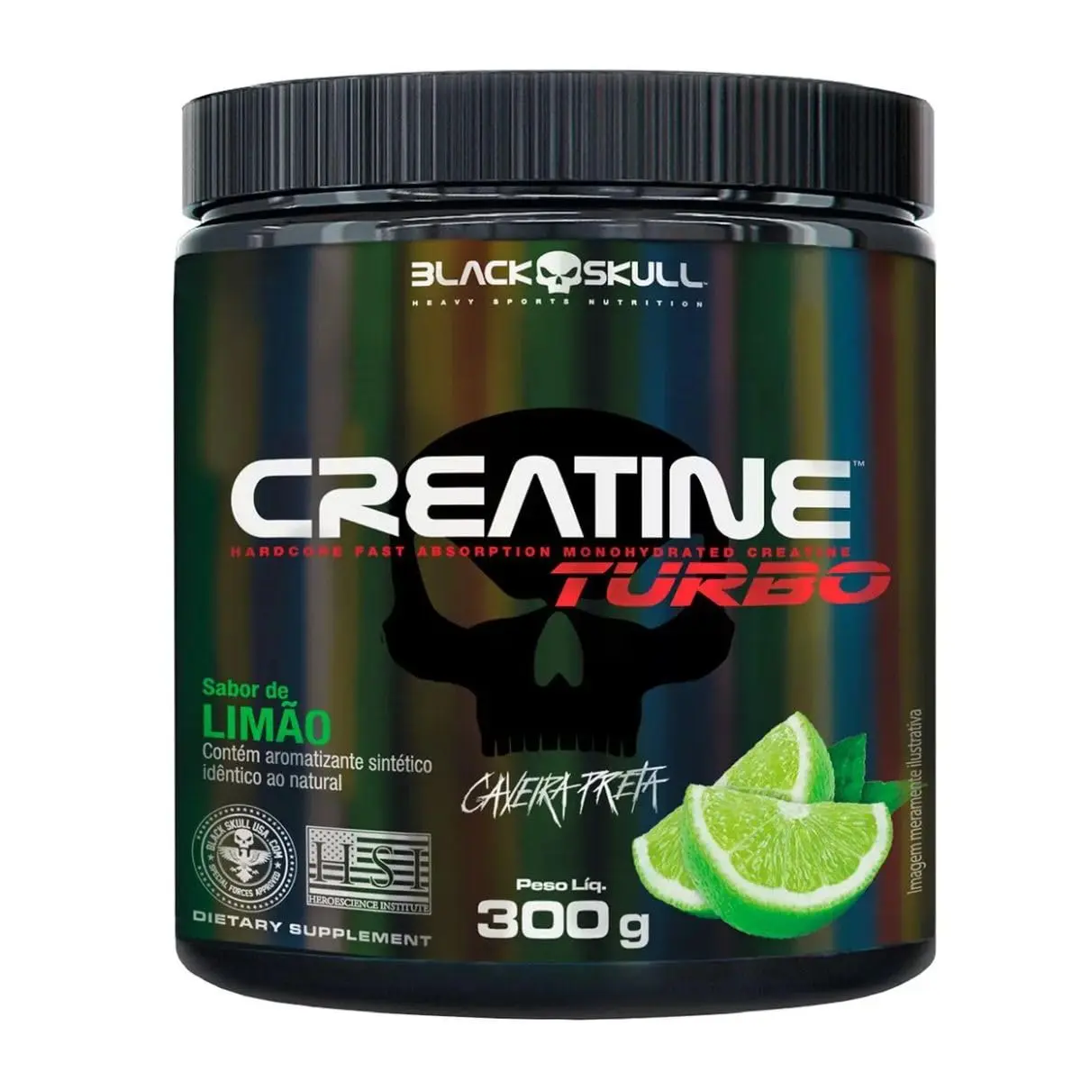 Creatine Turbo BlackSkull - Creatina Monohidratada em pó, com carboidrato para melhor absorção e performance (300g Pote, Limão) - 1
