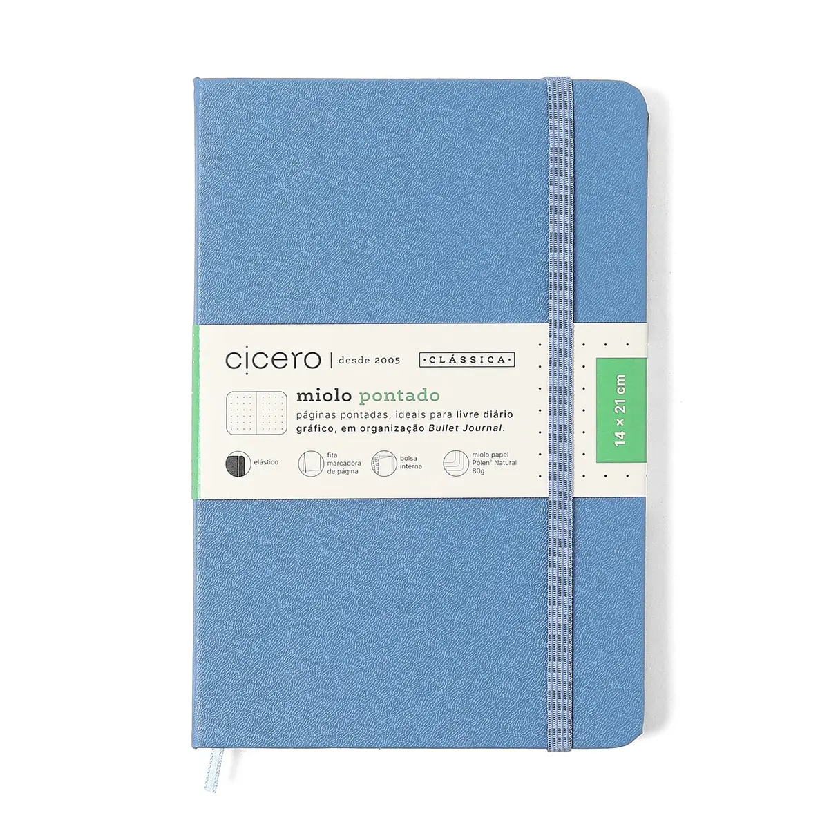 Caderneta Clássica Pontada 14x21cm - Cor Azul Celeste - Bullet Journal | Papel Pólen 80g | 160 páginas, capa dura | Cicero - 1