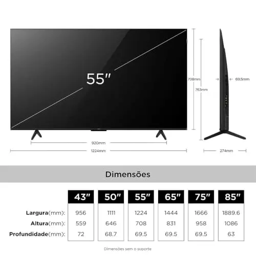 Smart TV TCL 55 Polegadas QLED 4K P7L WiFi Bluetooth Google TV HDR10+ 120 Hz VRR AIPQ 55P7L thumbnail 6