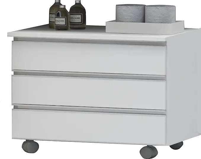Gabinete Banheiro JOIA 60cm Rodinhas Puxador Aluminio Branco Inteiro
