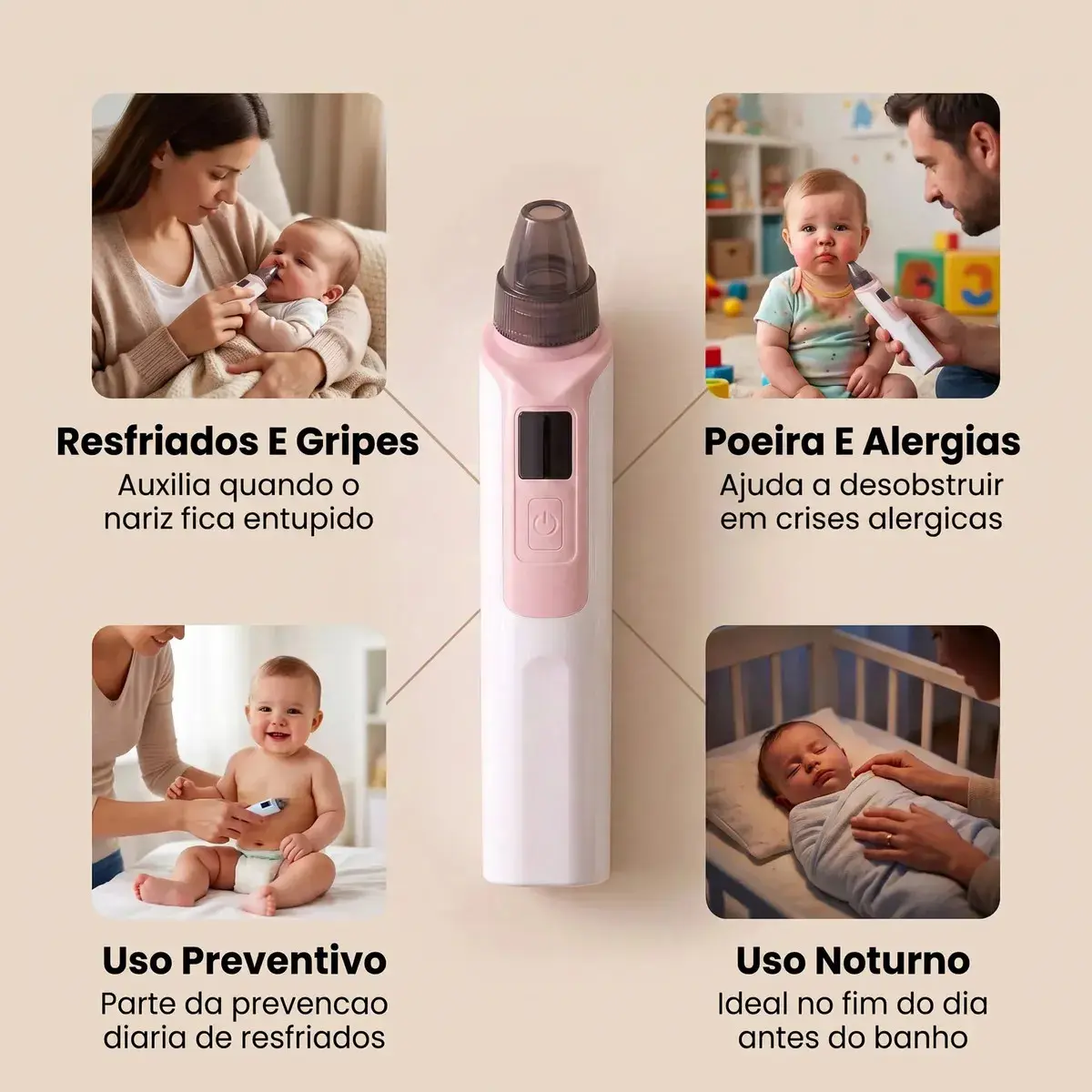 Aspirador Nasal Elétrico Infantil Recarregável Sugador Nasal Bebê 6 Níveis de Sucção 2 Bicos Cabo USB Livre de BPA Inclui Filtro Rosa para Higiene e Limpeza do Nariz de Bebês e Crianças 0 a 24 Meses thumbnail 2