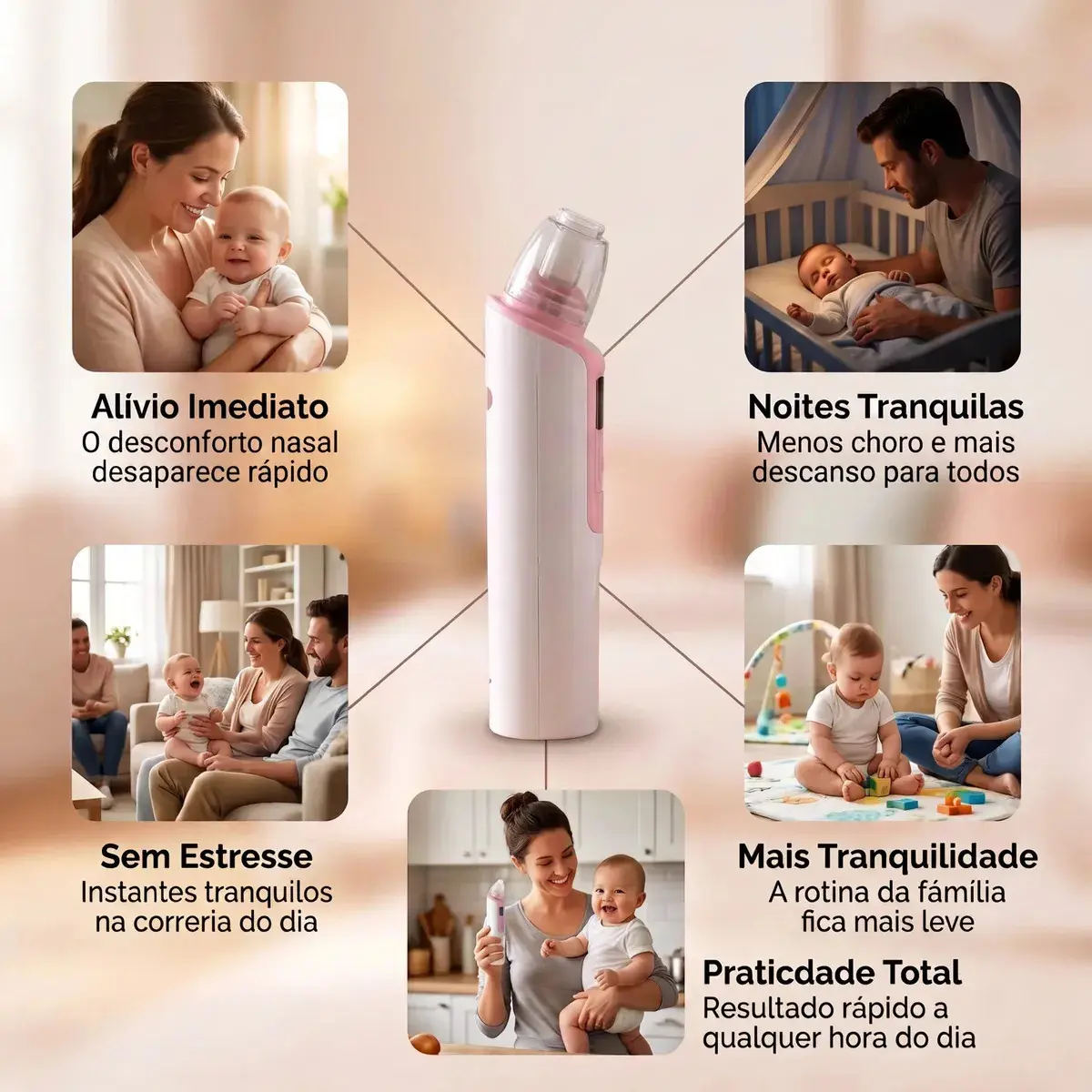 Aspirador Nasal Elétrico Infantil Recarregável Sugador Nasal Bebê 6 Níveis de Sucção 2 Bicos Cabo USB Livre de BPA Inclui Filtro Rosa para Higiene e Limpeza do Nariz de Bebês e Crianças 0 a 24 Meses thumbnail 4