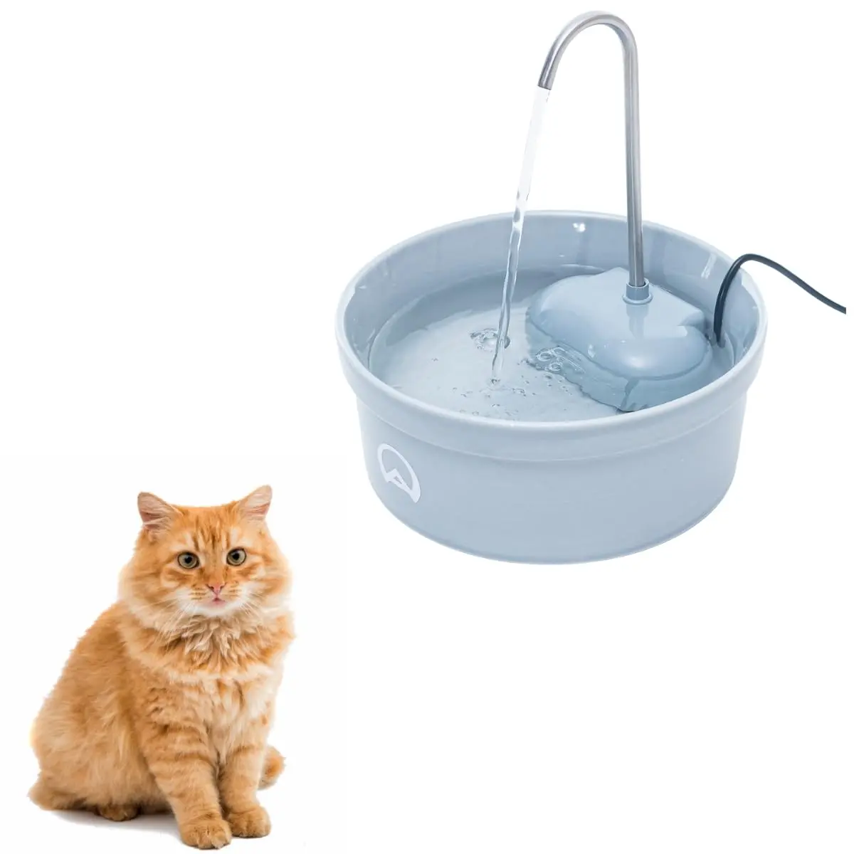 Bebedouro para Gatos, Fonte Aqua Porcelain Cinza 1,2L, Silenciosa, Bivolt | Marca: Amicus
