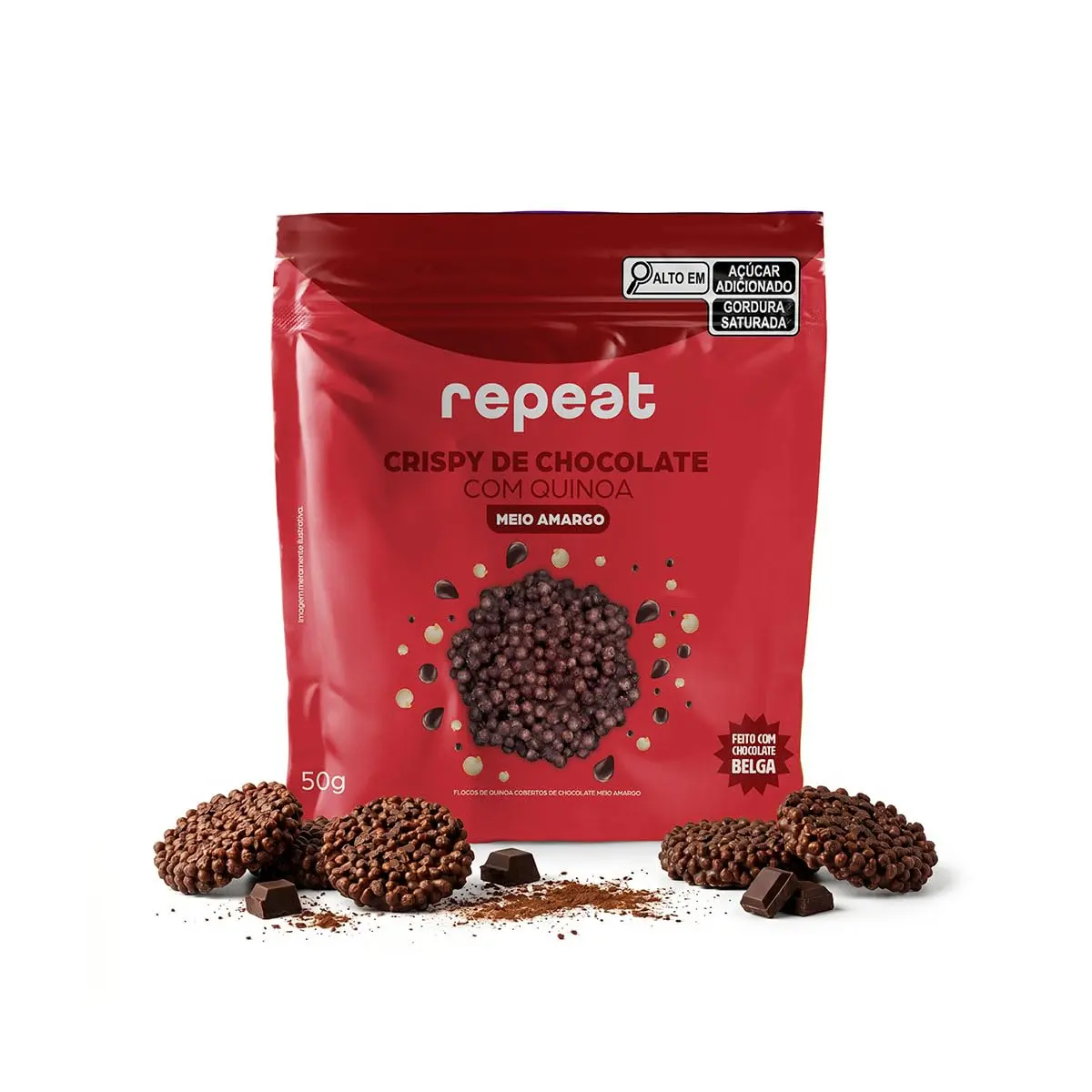 Repeat Crispy de Chocolate | Snack Crocante com Quinoa e Chocolate Belga | Kit com 3 Unidades (Meio Amarg)
