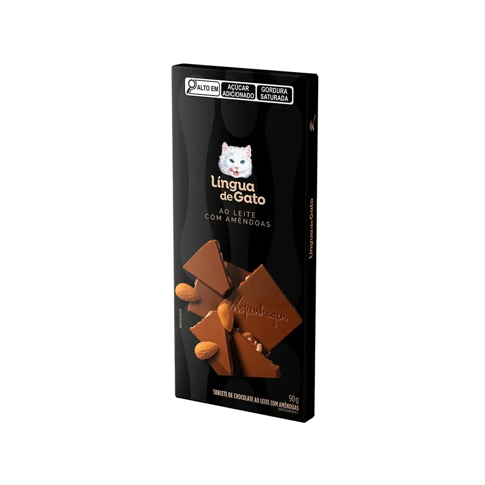 Chocolate Kopenhagen Tablete Lingua de Gato ao Leite com Amêndoas 90g