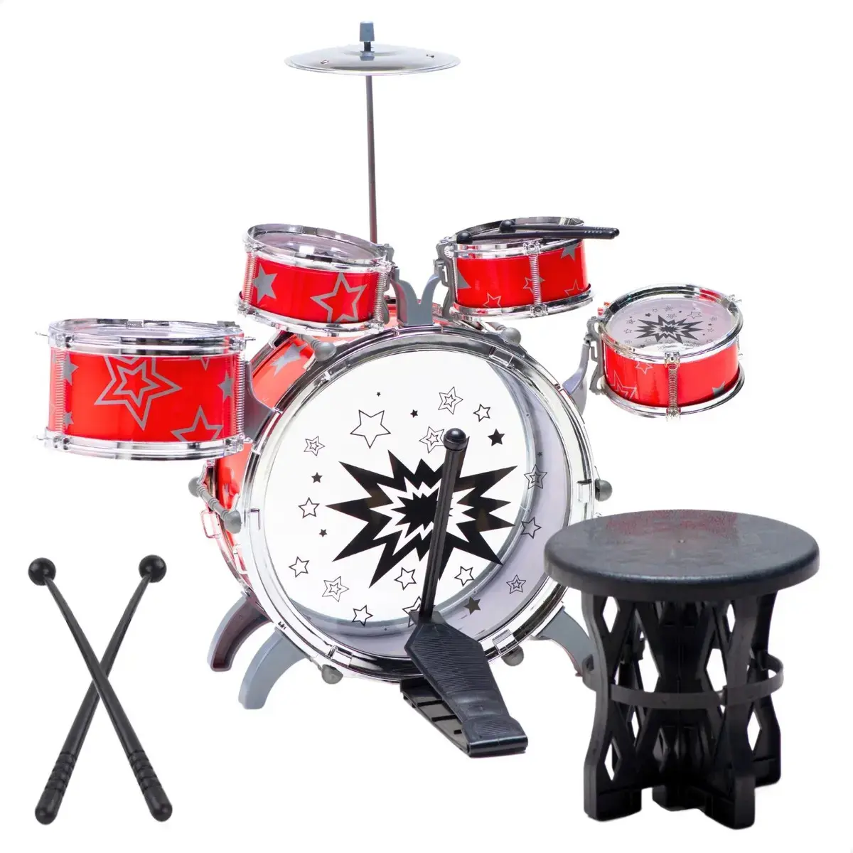 Atentu Mini bateria infantil atentu banquinho brinquedo com 5 tambores vermelho thumbnail 7