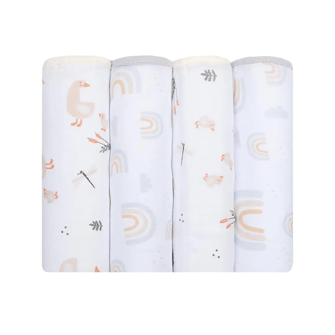 Fralda Bebê Papi Soft Estampada 70x70 cm – Contém 4 Unidades, Passeio de Patinhos, Amarelo