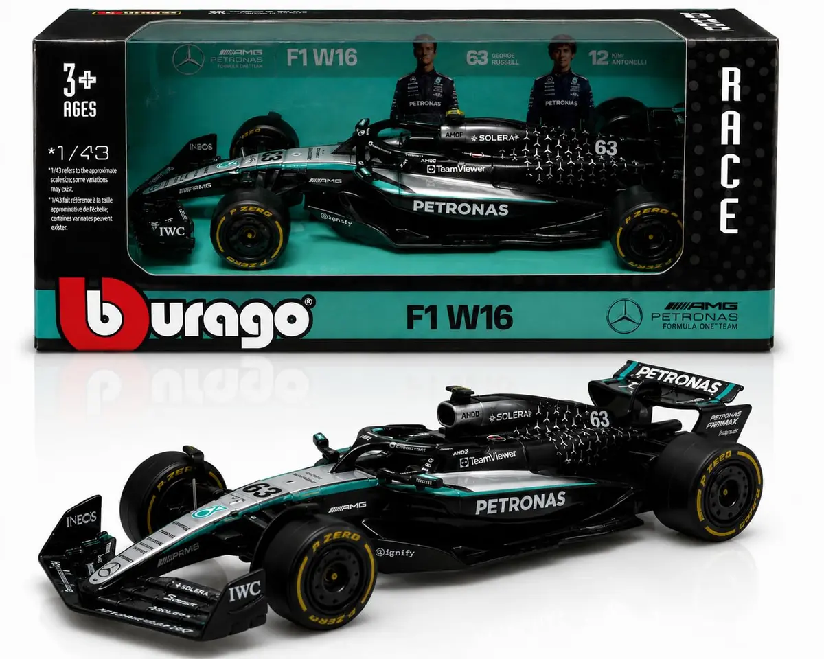 Bburado Miniatura de Carro F1 Mercedes W16 Escala 1/43 (63 George Russell) | Fórmula 1, Escala 1/43, Modelo W16, Colecionável
