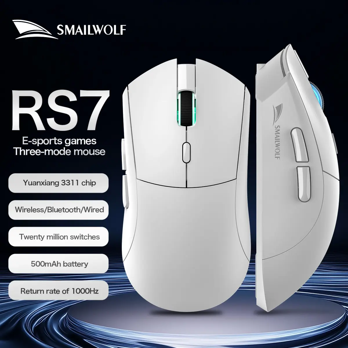 Mouse Gamer Sem Fio Bluetooth SMAILWOLF RS7 com Três Modos PAW3311 Mouse de Definição Macro para Laptop e Escritório - 1