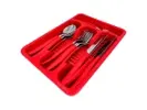[Do Brasil/App/Moedas] Conjunto 24 Talheres Inox c/ Organizador Vermelho - 1