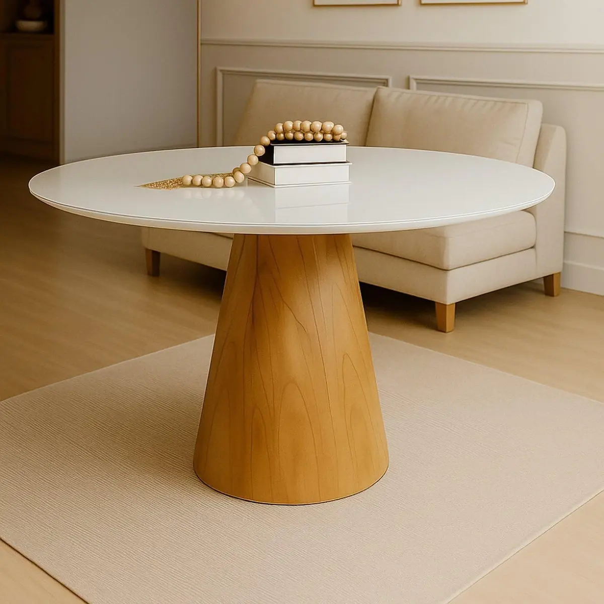 Mesa de Jantar Cone Redonda Laminado em Madeira 120cm Cairo Branco/Cinamomo