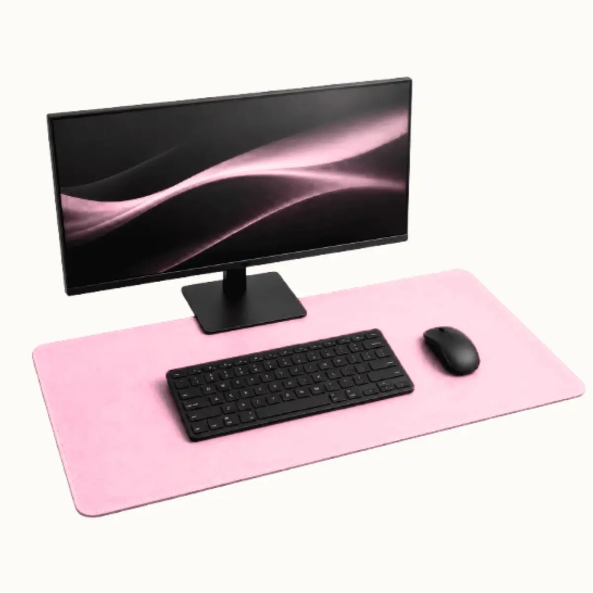Desk Pad Grande Couro Rosa Claro Feltro Costurado Escritório