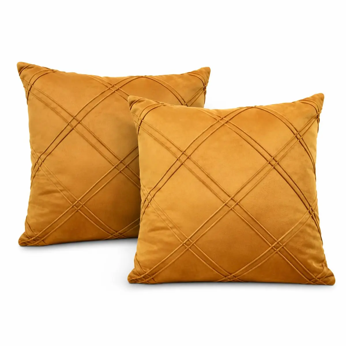 Capa de Almofada Aveludada Drapeada (Aveludada Drapeada - Mostarda) | Kit com 2 Capas, Para Sofá, Cama, Poltrona, Quarto Sala, Casa e Decoração