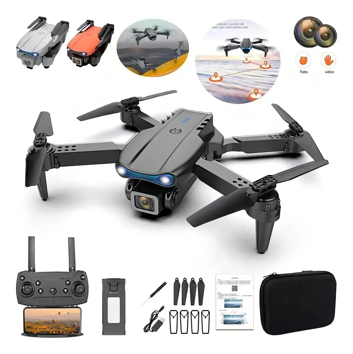 Drone E99 4k Wifi 2 Dupla Hdcâmeras Profissional Cor Preto thumbnail 3