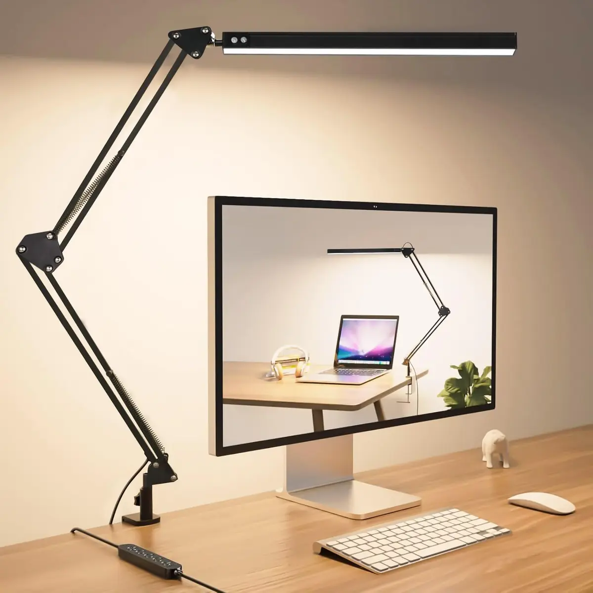 Luminária de Mesa LED Preta Articulada com Braçadeira, 98 LEDs para Estudo | Luminária de Mesa LED 5W Articulada ; 98 LEDs; Luz suave sem cintilação; 3 temperaturas; Ajuste 360°; Até 50.000 horas