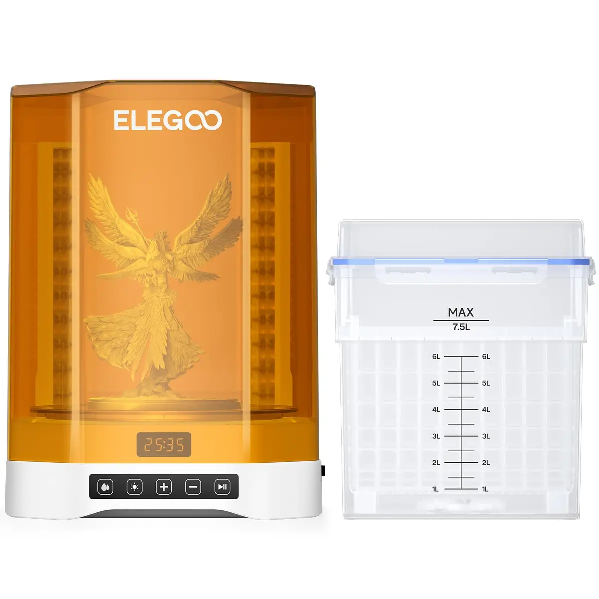 ELEGOO Mercury Plus V3.0 2 em 1 Estação de Lavagem e Cura, grande capacidade de 7,5 L, compatível com impressoras 3D Mars Saturn Photon Halot MSLA LCD DLP, Dimensões de Lavagem de 9,05"×5,31"×10,24"