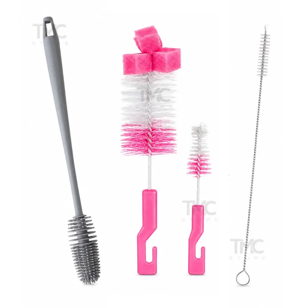 Kit 4 Escovas Para Lavar Louça Garrafa Copo Mamadeira Canudo (Rosa)