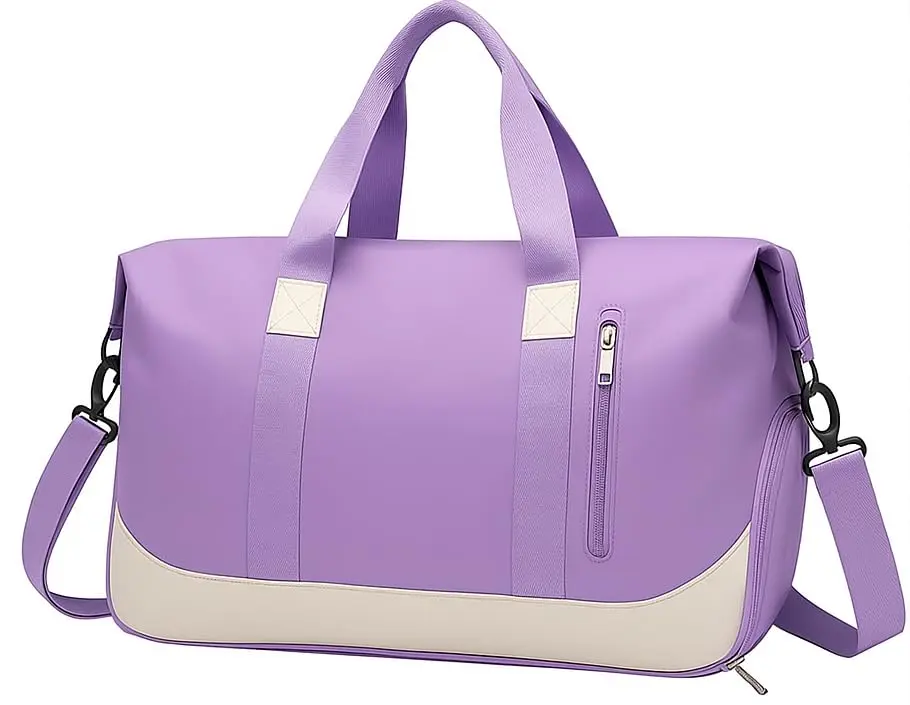Bolsa De Mão Mala Viagem Academia Feminina Masculina Super Grande, Compartimentos Com Zíper, Espaço Para Tênis Ou Roupas Sujas Alça Removível Modelo Transversal Bordo Poliéster (Lilás Claro)