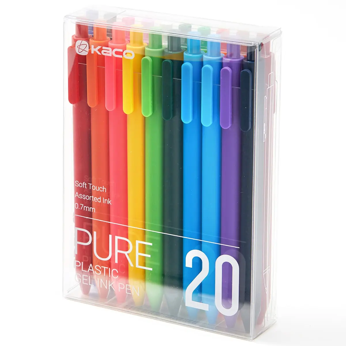 Kaco Canetas de gel pura, tinta colorida, 20 peças, sortidas de 0,7 mm | Canetas coloridas multicoloridas, ponta média para pintura, diário, anotações - 1