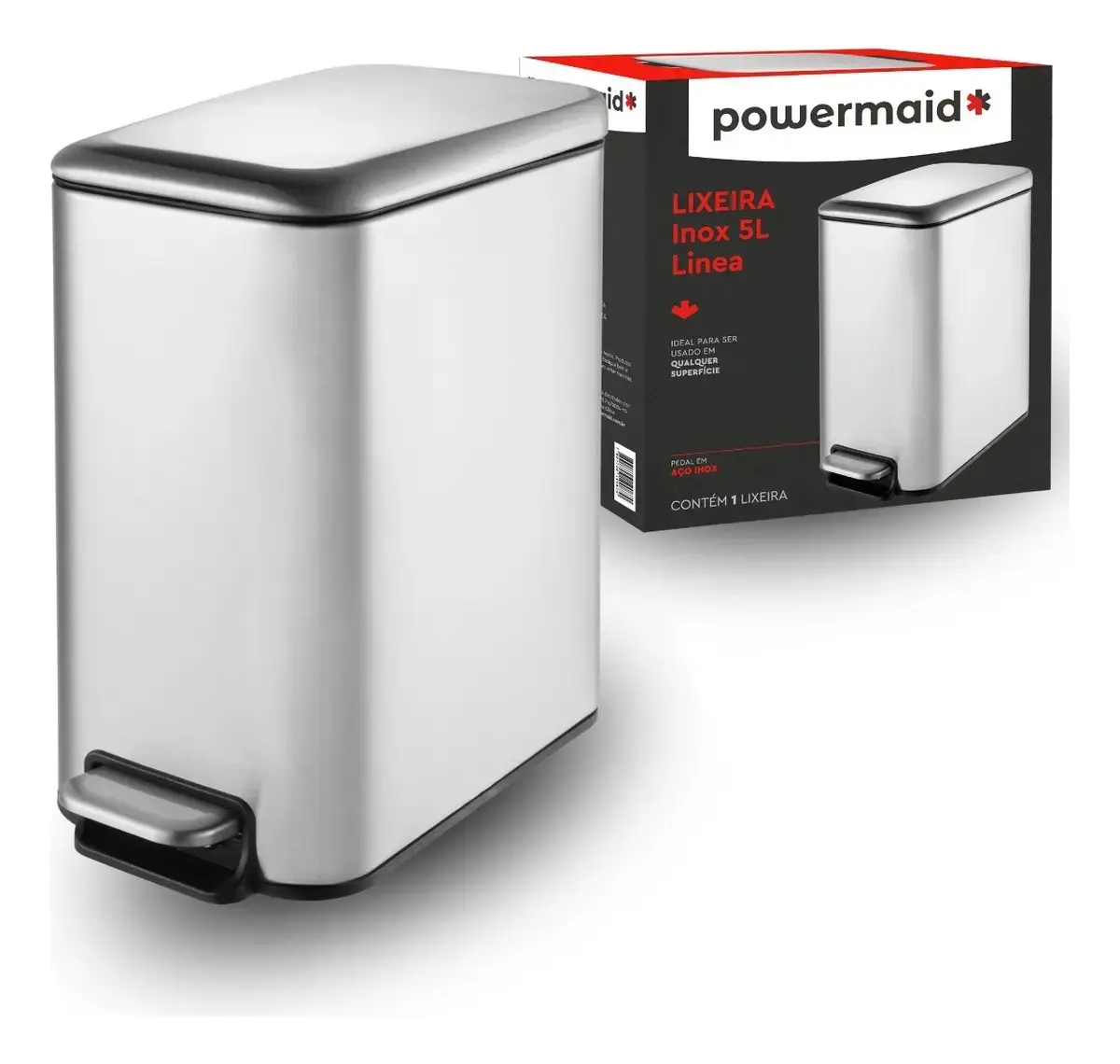Lixeira Inox Línea 5l Com Pedal Para Banheiro Escritório - 1