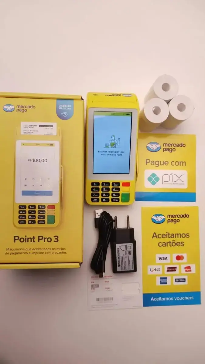 Maquininha De Cartão Pro 3 Mercado Pago Point Amarela Vivo 4g/Wifi/Nfc thumbnail 3