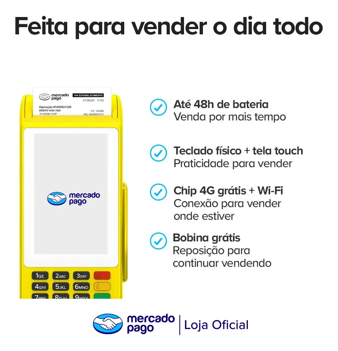 Maquininha De Cartão Pro 3 Mercado Pago Point Amarela Vivo 4g/Wifi/Nfc thumbnail 4