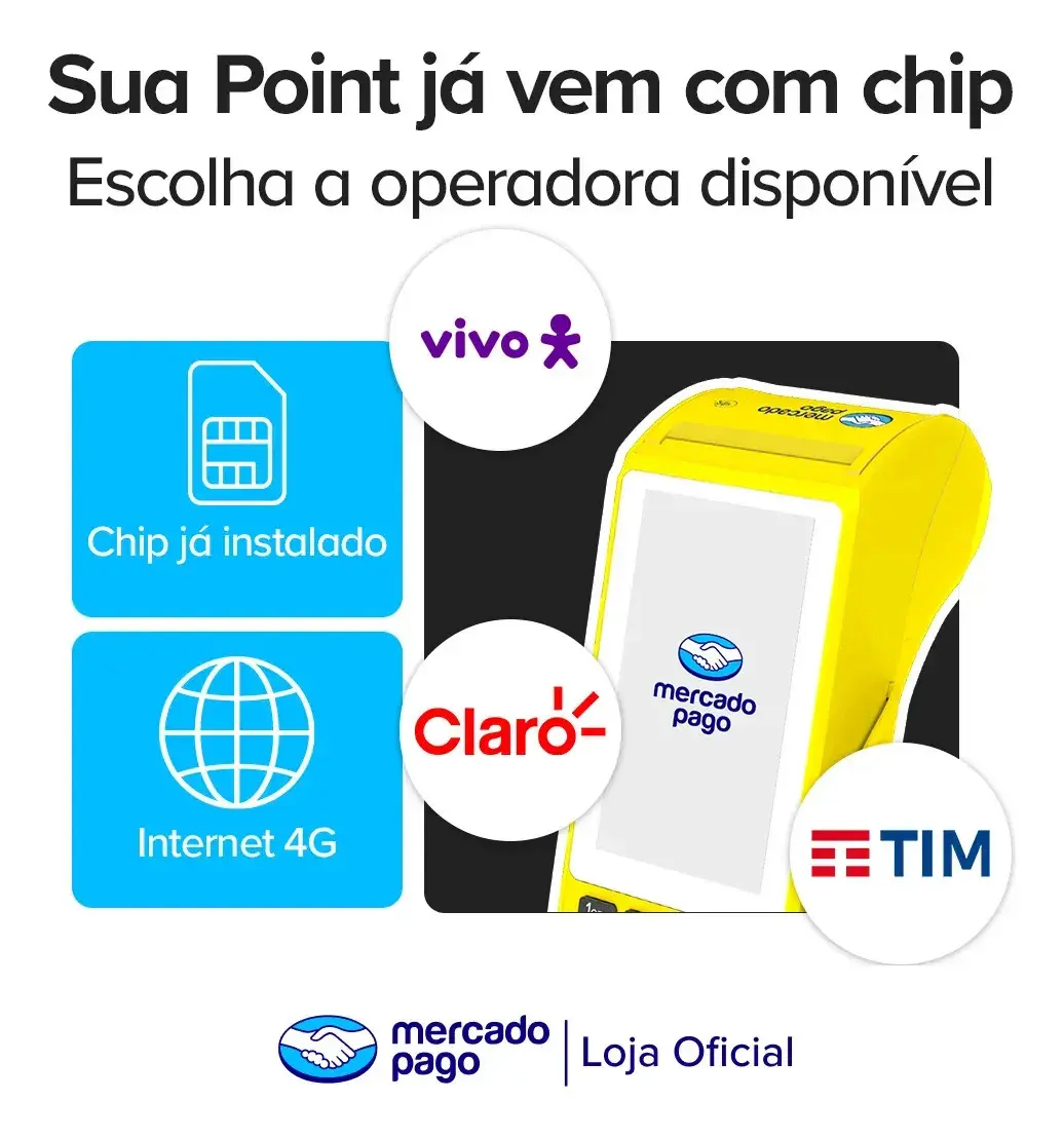 Maquininha De Cartão Pro 3 Mercado Pago Point Amarela Vivo 4g/Wifi/Nfc thumbnail 7