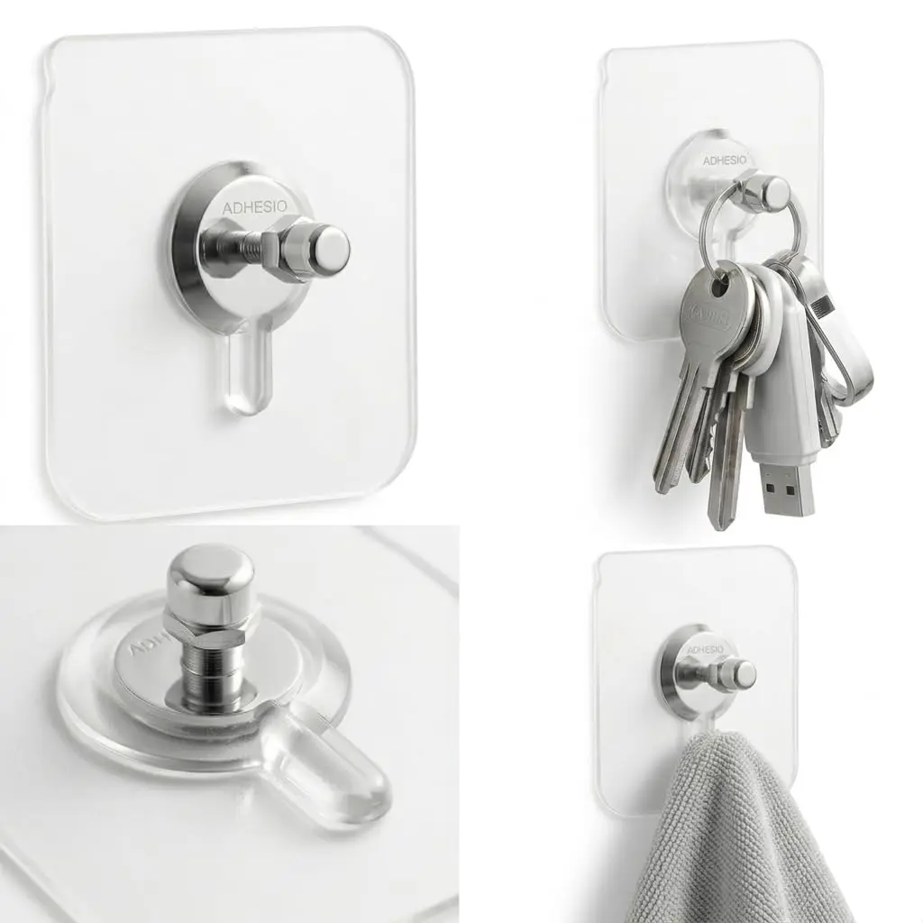 Kit Com 4 Ganchos Adesivos Premium, Cromado, Suporta até 3 kg, (Sem Furos na Parede) - 1