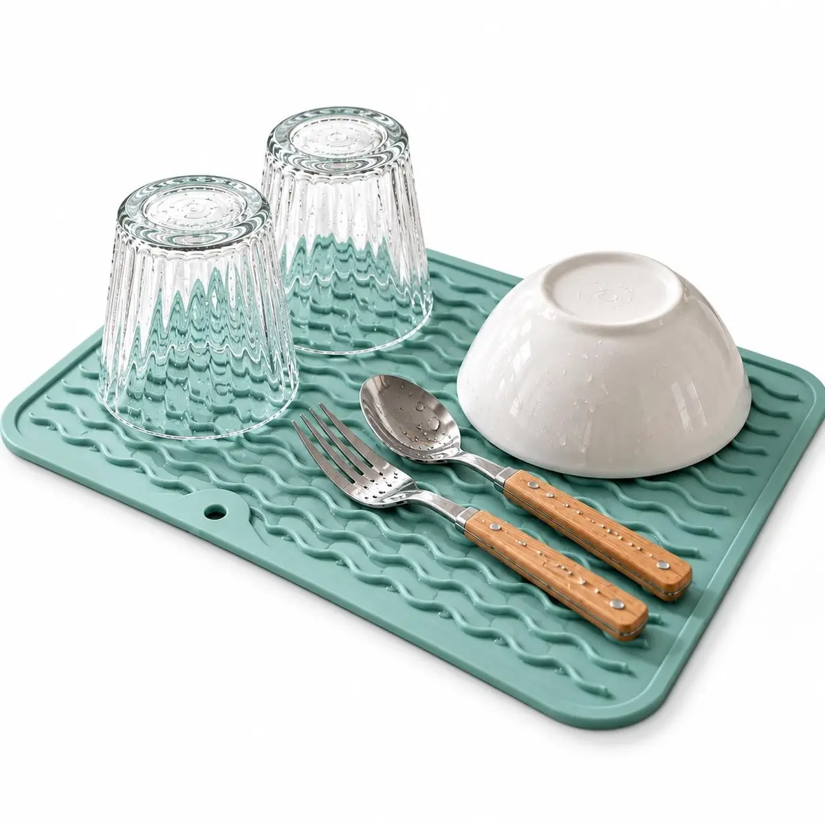 Tapete Pia Cozinha Secar Louça Silicone 30x20CM Escorredor Absorvente Verde | Secagem rápida, Antiderrapente, Resistente a mofo, Material higiênico e durável, Fácil de limpar e armazenar