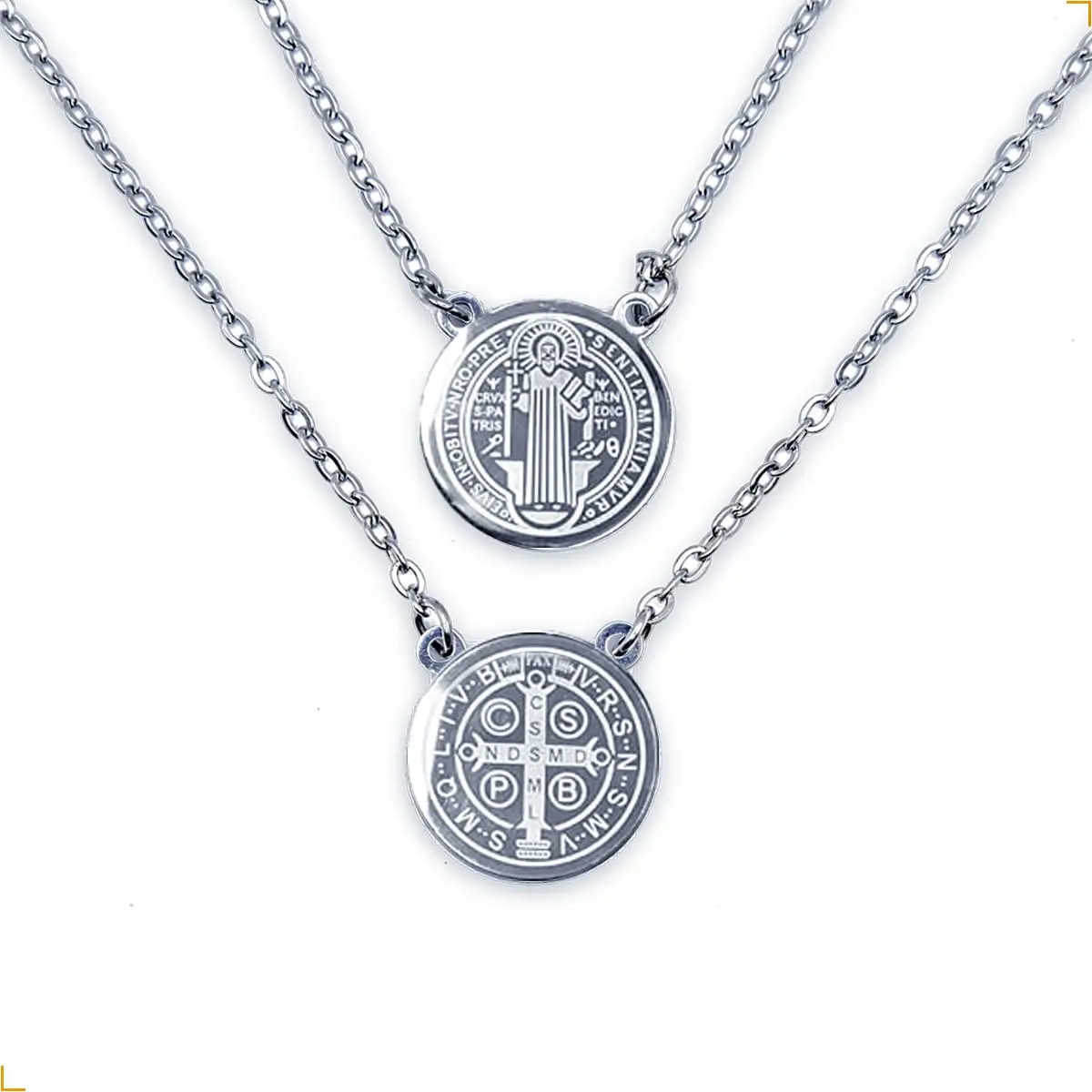 Escapulário Medalha São Bento Aço Inox Premium Unissex 36cm | Gravado a Laser com Acabamento Brilhoso Premium | Ideal para Uso Diário e Presente Religioso