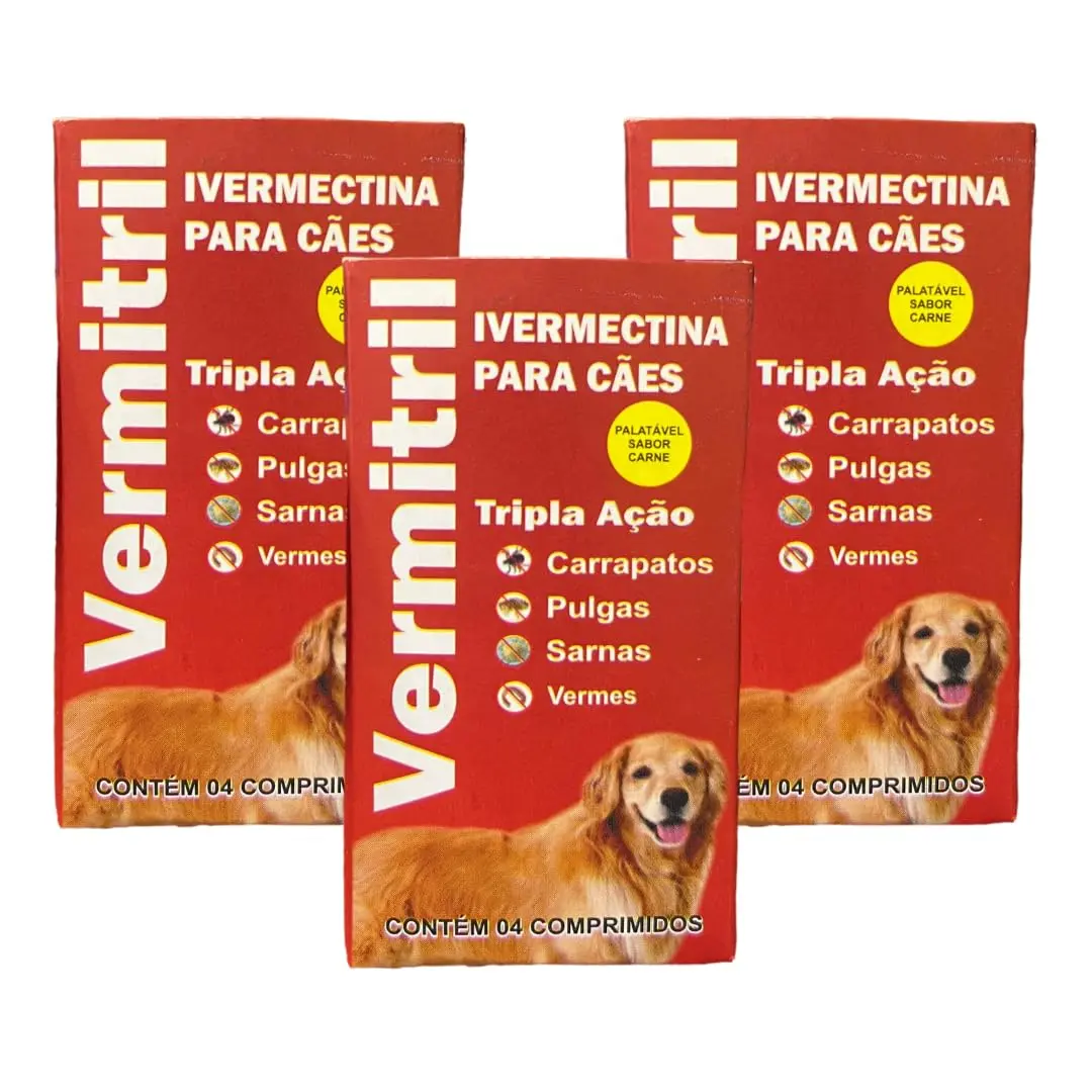 Vermitril Anti Carrapatos, Vermes, Pulgas E Sarnas - 12 Comp Mastigáveis para 15kg Cada - sabor Carne - 1