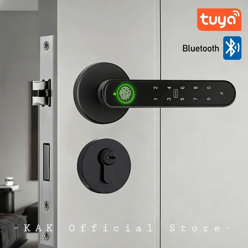 Fechadura Digital Inteligente KAK Tuya com Impressão Digital e Cartão, Teclado de Entrada Eletrônica, Tempo de Espera Super Longo de 180 Dias - 1