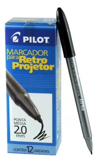 Marcador Permanente para Retroprojetor Pilot 2mm Preto - 12 unidades