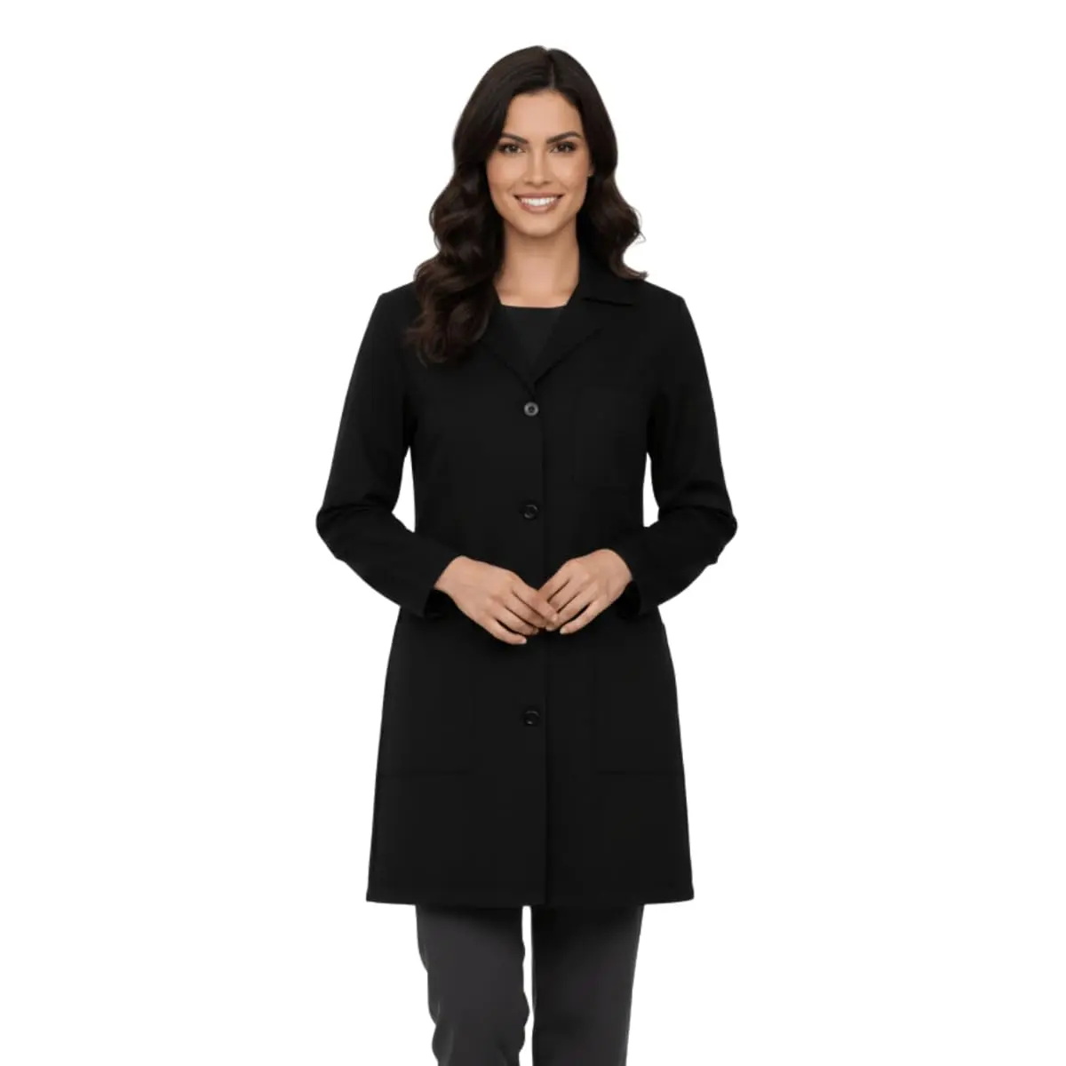 Jaleco Feminino Manga Longa Oxford Profissional Acinturado com Botões 3 bolsos frontais