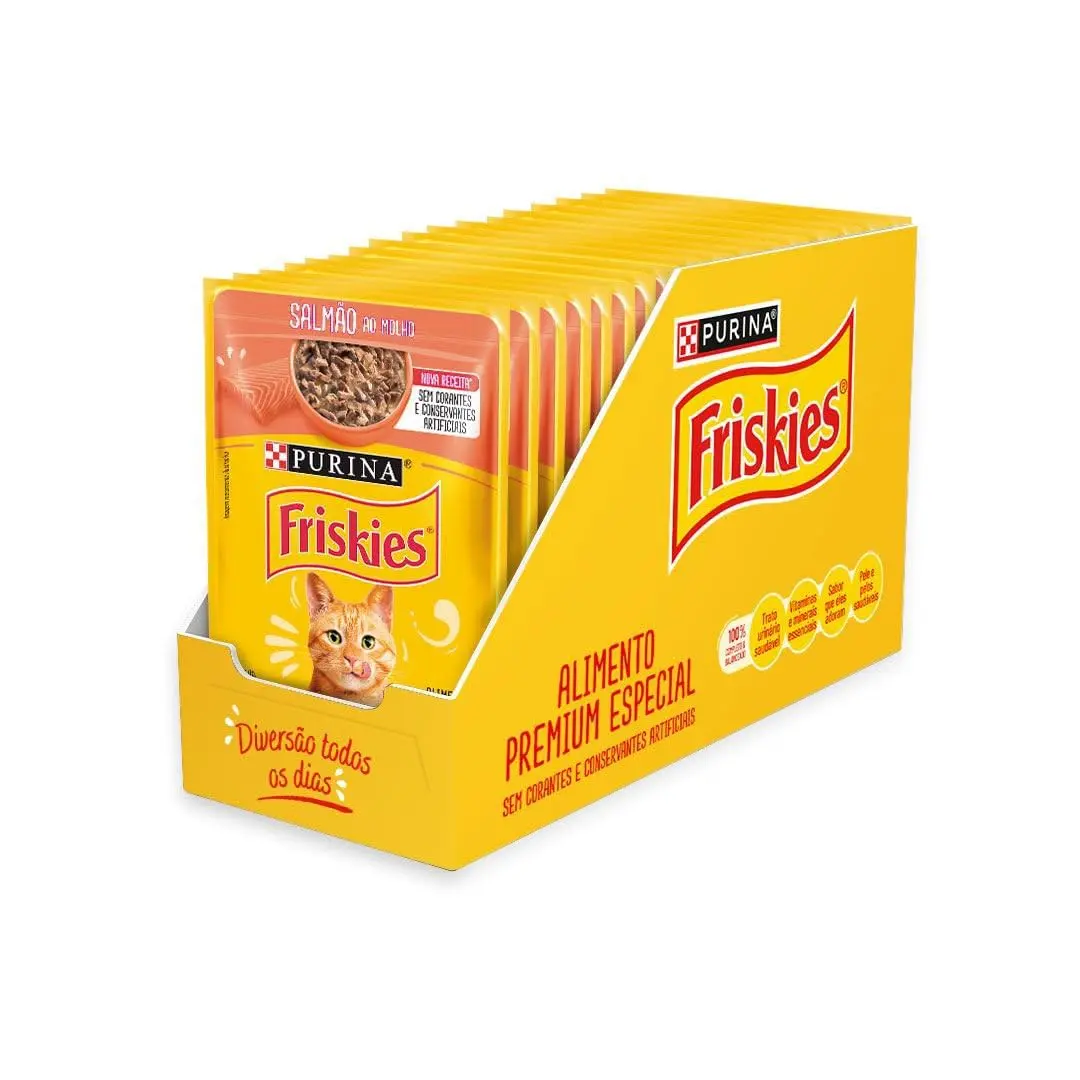 Pack Nestlé Purina Friskies Ração Úmida Para Gatos Adultos Salmão Ao Molho - Com 15 Sachês 85g